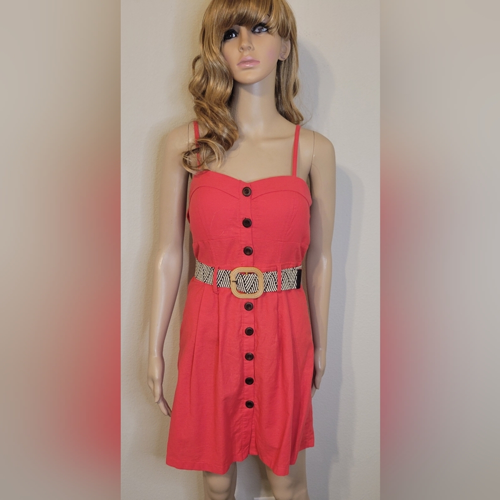Mind Code Pink Black Buttoned Midi Sundress With Chic Belt